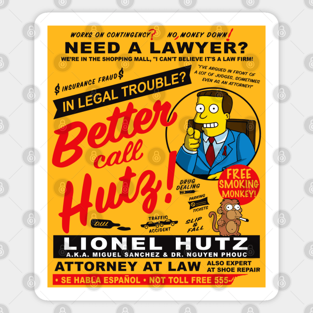 Legal Trouble Better Call Hutz Sticker by Alema Art